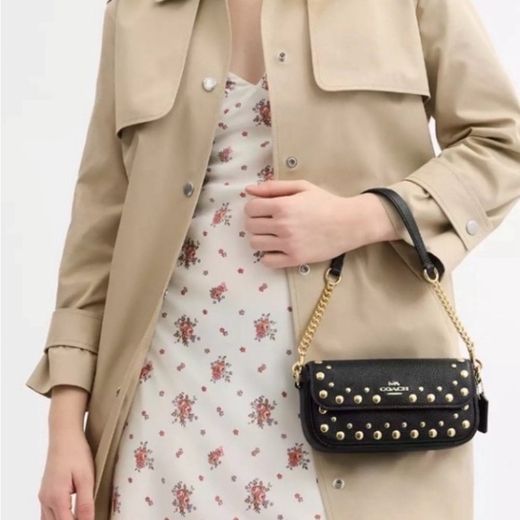 👑✅PRICE FIRM✅COACH Black Pebbled Leather & Gold Studded Bag Wallet Set. NWOT - Picture 16 of 17